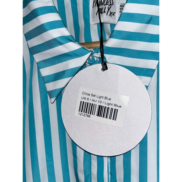 Nwt Princess Polly Chloe Light Blue Striped Button-Down Shirt Womens Size 6 - Picture 6 of 10